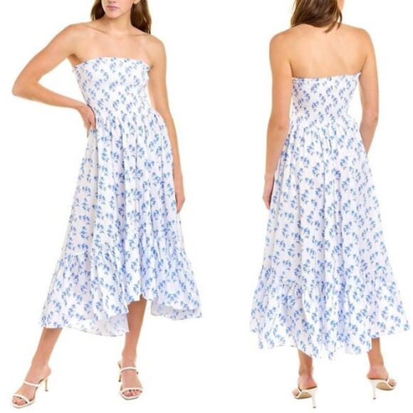 NWT Caroline Constas Strapless Emmy Dress Blue Vacation Spot Floral - Picture 8 of 8